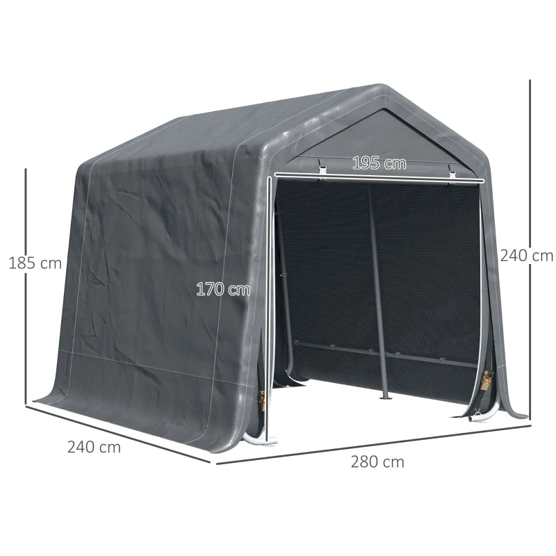 Portable Weatherproof Equipment Shed – Outdoor Storage Solution, Dark Grey, 9x7.5ft