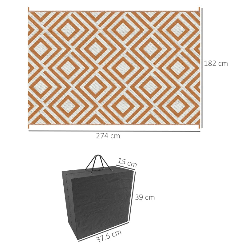 Brown Reversible Outdoor Rug with Stakes and Carry Bag – 182x274cm Plastic Straw Mat