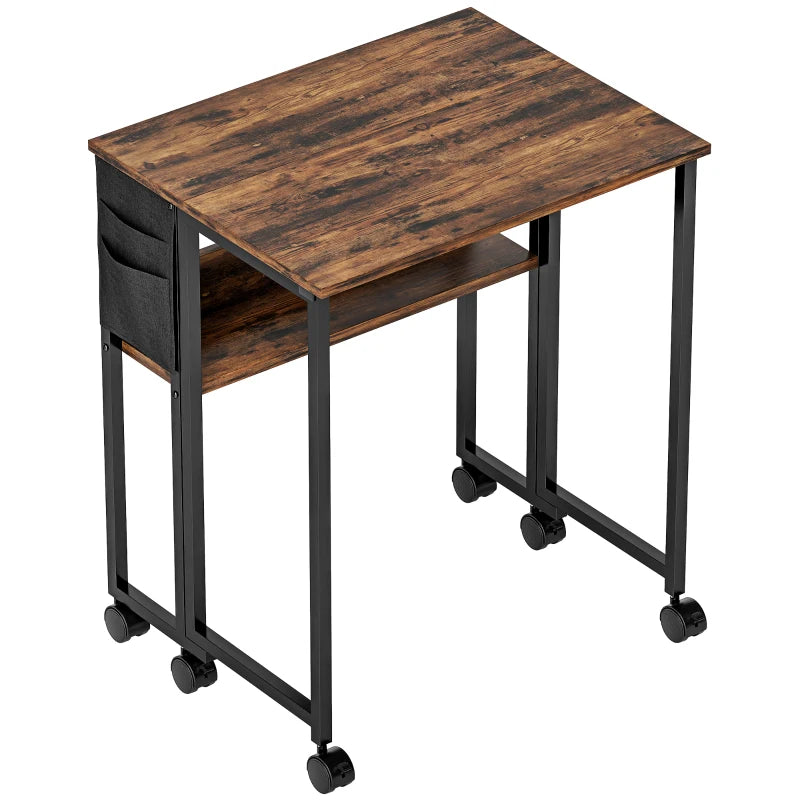 Rustic Brown Drop Leaf Desk – 63cm Space-Saving Writing Table