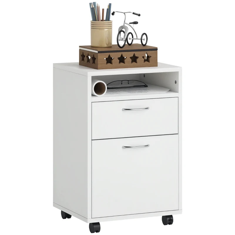 Mobile Filing Cabinet – Drawer, Shelf & 4 Wheels, White