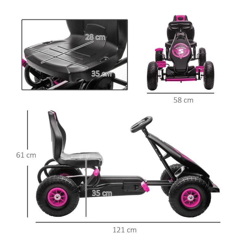Kids Pedal Go Kart with Adjustable Seat & Inflatable Tires – Pink, Safe and Durable Ride