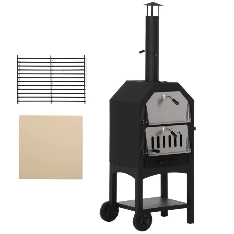 Stainless Steel 3-Tier Outdoor Pizza Oven BBQ Grill with Chimney and Mesh Shelf