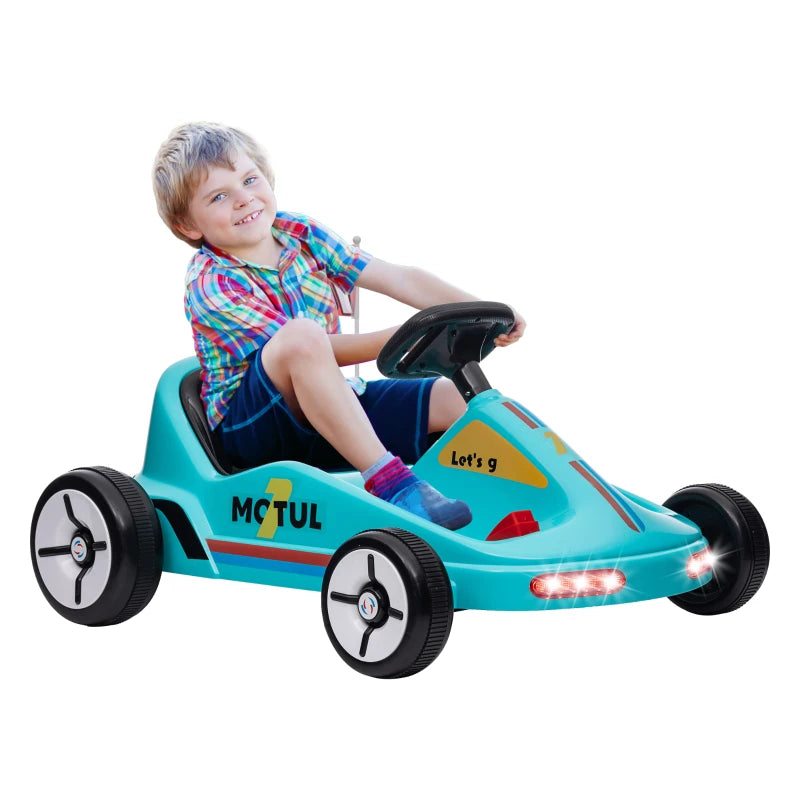 Electric Ride-On Go Kart for Kids with Music, Lights, Horn – Blue, 6V, Ages 3-5