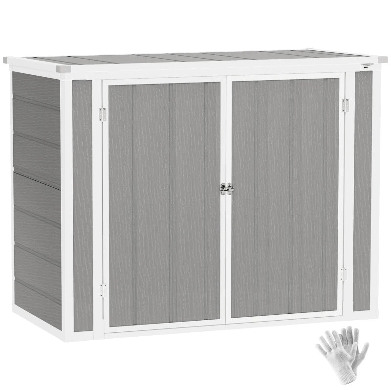 Double Bin Garden Shed with Lockable Doors and Openable Lid for Trash Cans & Tools, 4.7 x 2.5FT
