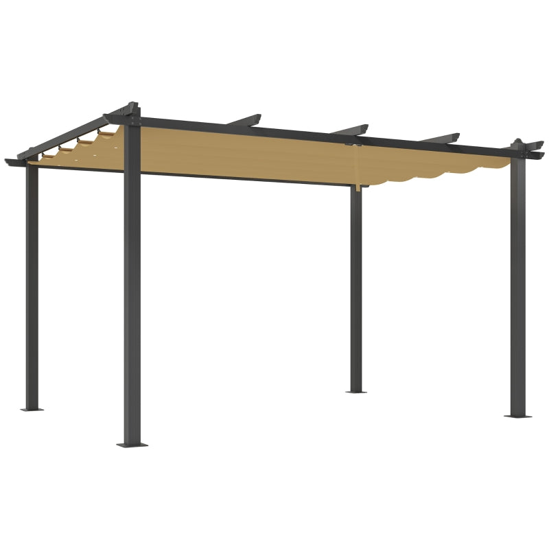 Outdoor 3x4m Pergola with Retractable Roof, Aluminum Frame in Khaki Finish