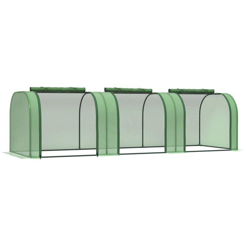Mini Polytunnel Greenhouse with Zipped Doors & Steel Frame – 295x100x80cm, Green