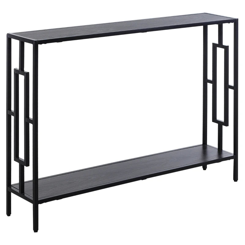 Narrow Console Table, Industrial Style with Shelf, Grey & Black Frame
