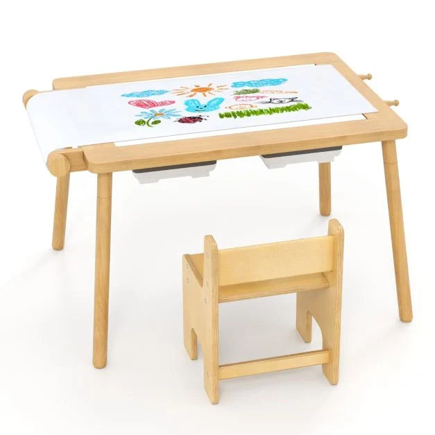 Kids Sensory Table and Chair Set with Foldable Bins for Ages 2 to 8