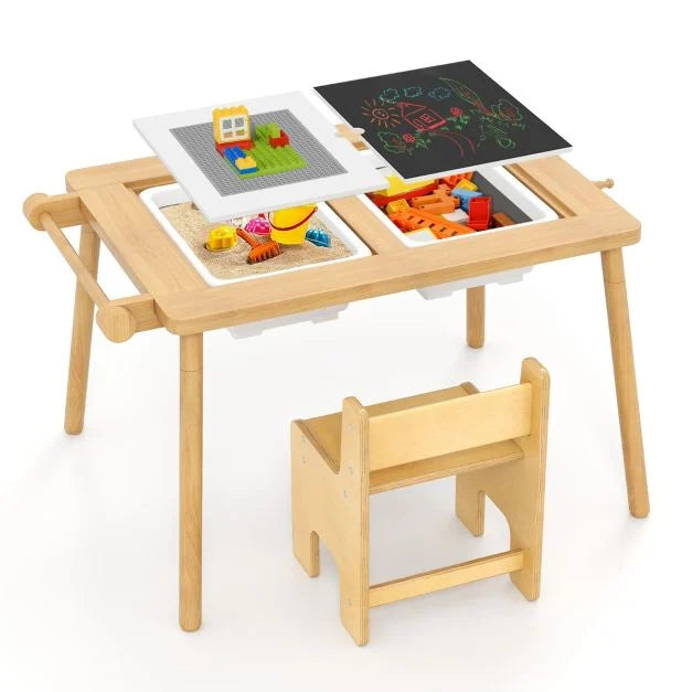 Kids Sensory Table and Chair Set with Foldable Bins for Ages 2 to 8