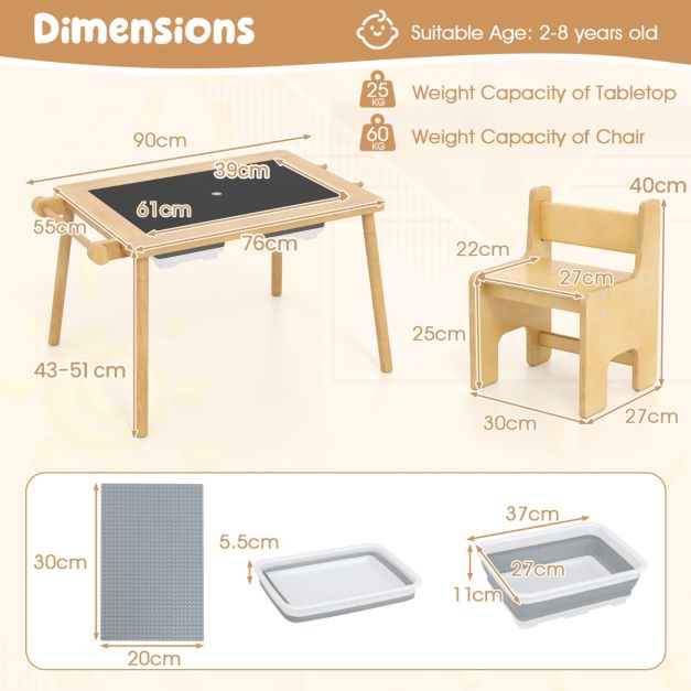 Kids Sensory Table and Chair Set with Foldable Bins for Ages 2 to 8