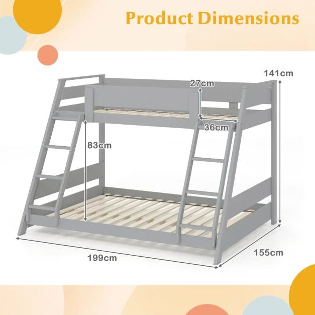 Single Over Double Bunk Bed with Ladders and Safety Guardrails