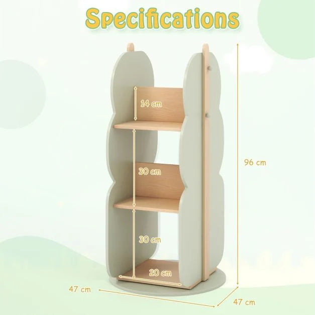 Corner Book Shelf with 360° Display and Side Hooks for Small Spaces