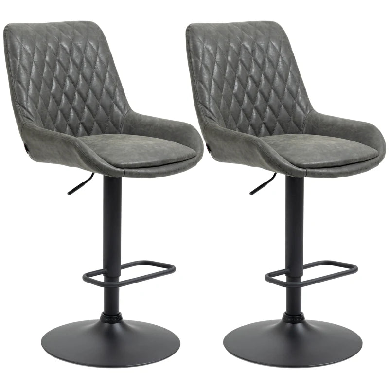 Adjustable Retro Bar Stools with Back, Swivel Upholstered Seat – Grey