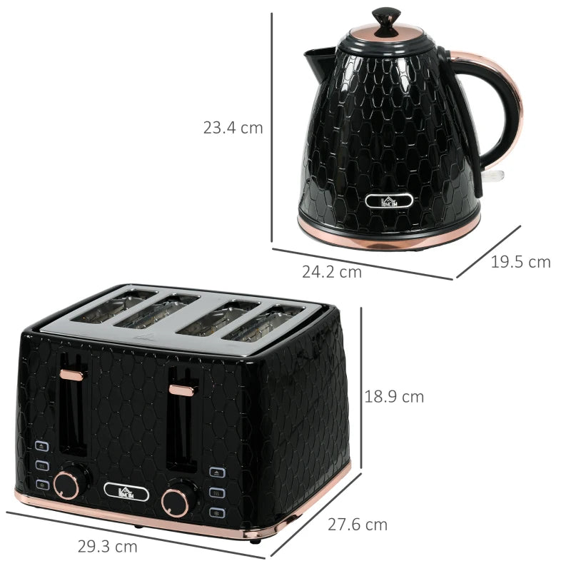 1.7L Kettle & Toaster Set with Crumb Tray, 7 Browning Controls, Black