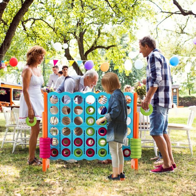 Giant 4-in-a-Row Game Set with 42 Jumbo Rings and Sliding Game Board for Kids
