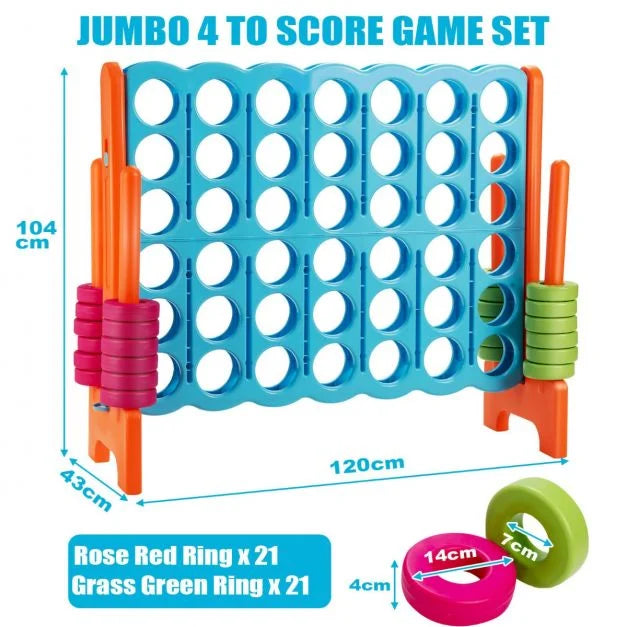 Giant 4-in-a-Row Game Set with 42 Jumbo Rings and Sliding Game Board for Kids