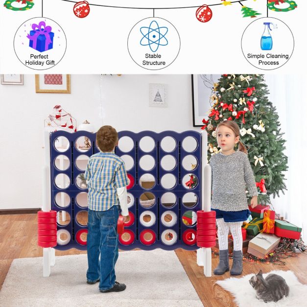Giant 4-in-a-Row Game Set with 42 Jumbo Rings and Sliding Game Board for Kids