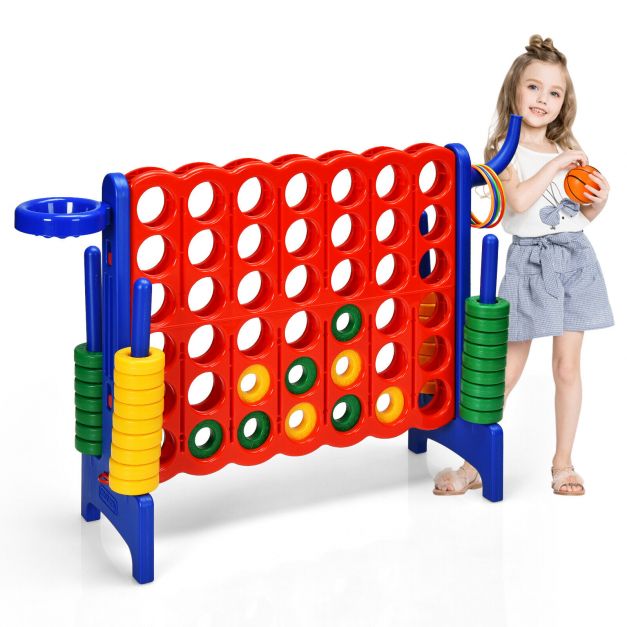 3-in-1 Giant Connect 4 Set with Basketball Hoop and Ring Toss Outdoor Deluxe Pack