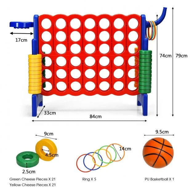 3-in-1 Giant Connect 4 Set with Basketball Hoop and Ring Toss Outdoor Deluxe Pack