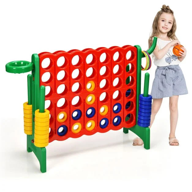 3-in-1 Giant Connect 4 Set with Basketball Hoop and Ring Toss Outdoor Deluxe Pack