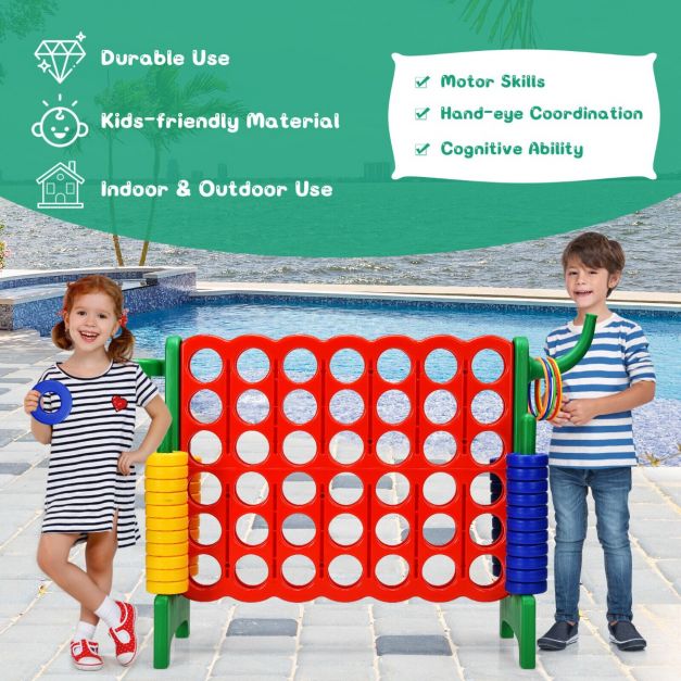 3-in-1 Giant Connect 4 Set with Basketball Hoop and Ring Toss Outdoor Deluxe Pack