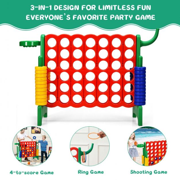 3-in-1 Giant Connect 4 Set with Basketball Hoop and Ring Toss Outdoor Deluxe Pack