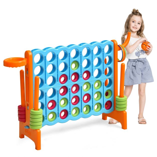 3-in-1 Giant Connect 4 Set with Basketball Hoop and Ring Toss Outdoor Deluxe Pack