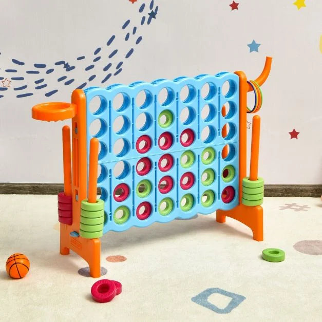 3-in-1 Giant Connect 4 Set with Basketball Hoop and Ring Toss Outdoor Deluxe Pack