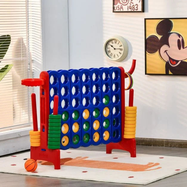 3-in-1 Giant Connect 4 Set with Basketball Hoop and Ring Toss Outdoor Deluxe Pack