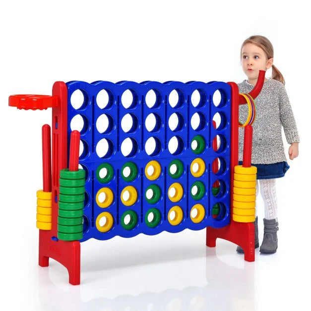 3-in-1 Giant Connect 4 Set with Basketball Hoop and Ring Toss Outdoor Deluxe Pack