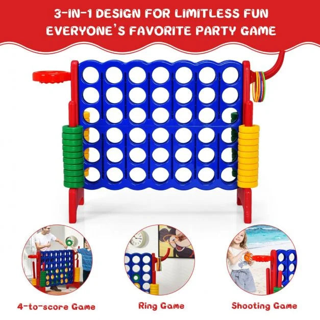 Giant 3-in-1 Connect 4 Game Set with Basketball Hoop & Ring Toss