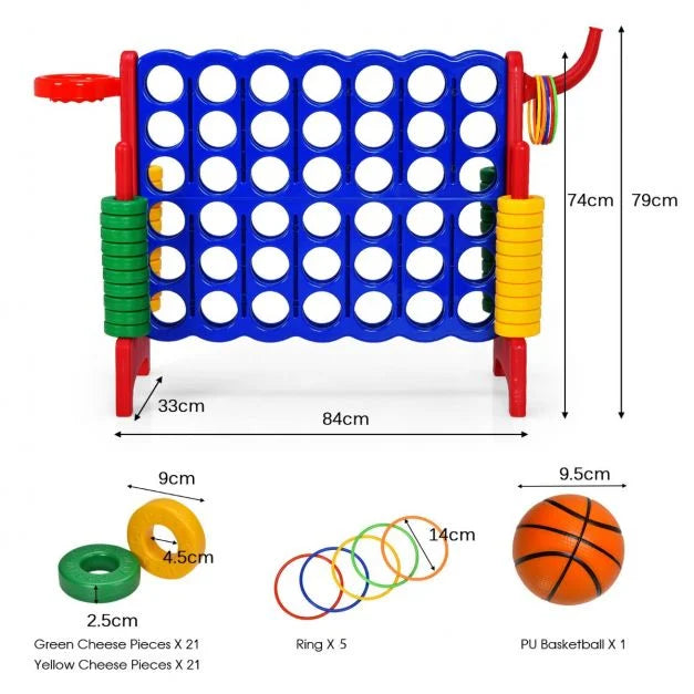 Giant 3-in-1 Connect 4 Game Set with Basketball Hoop & Ring Toss