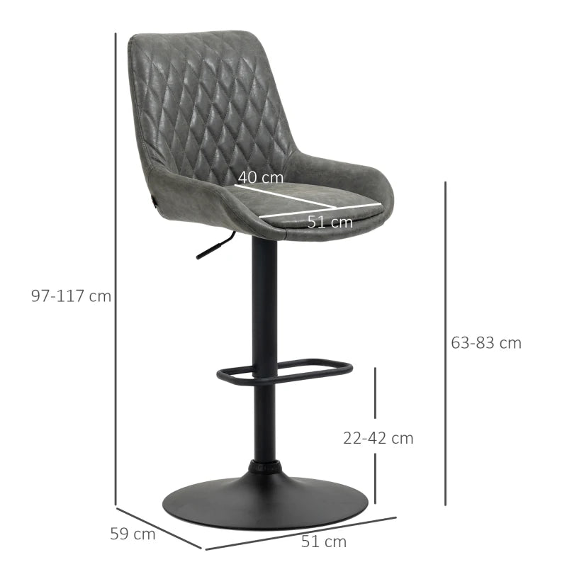 Adjustable Retro Bar Stools with Back, Swivel Upholstered Seat – Grey