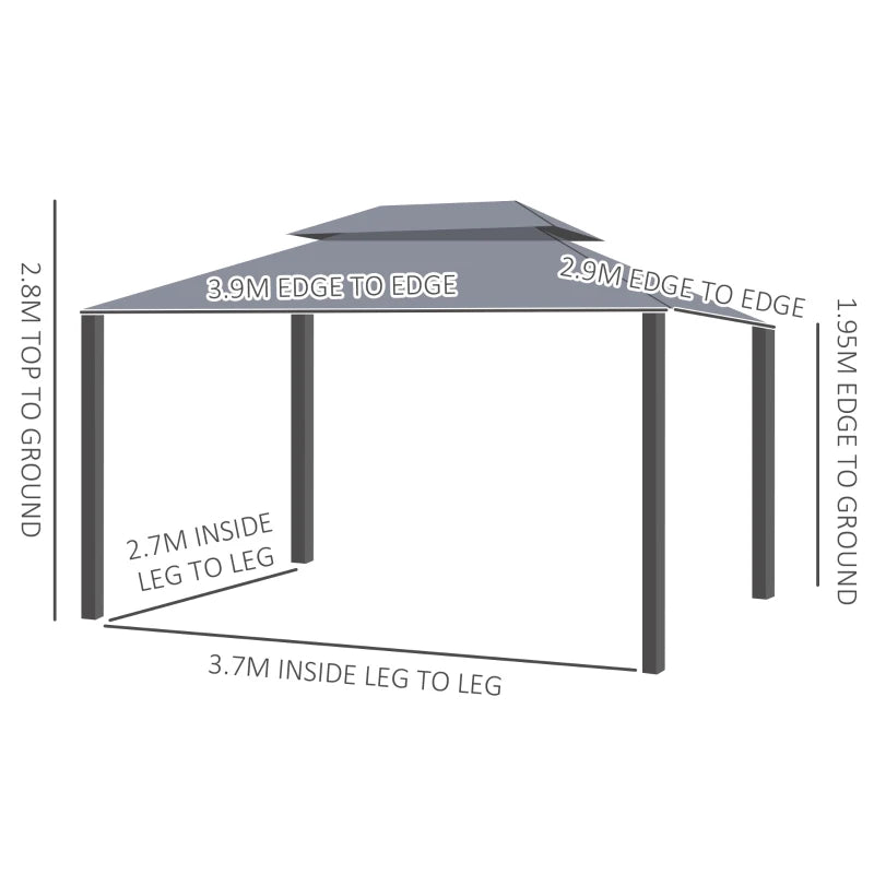 Marquee Canopy Garden Gazebo with Aluminium Frame, Nets and Curtains, Grey – 3x4m