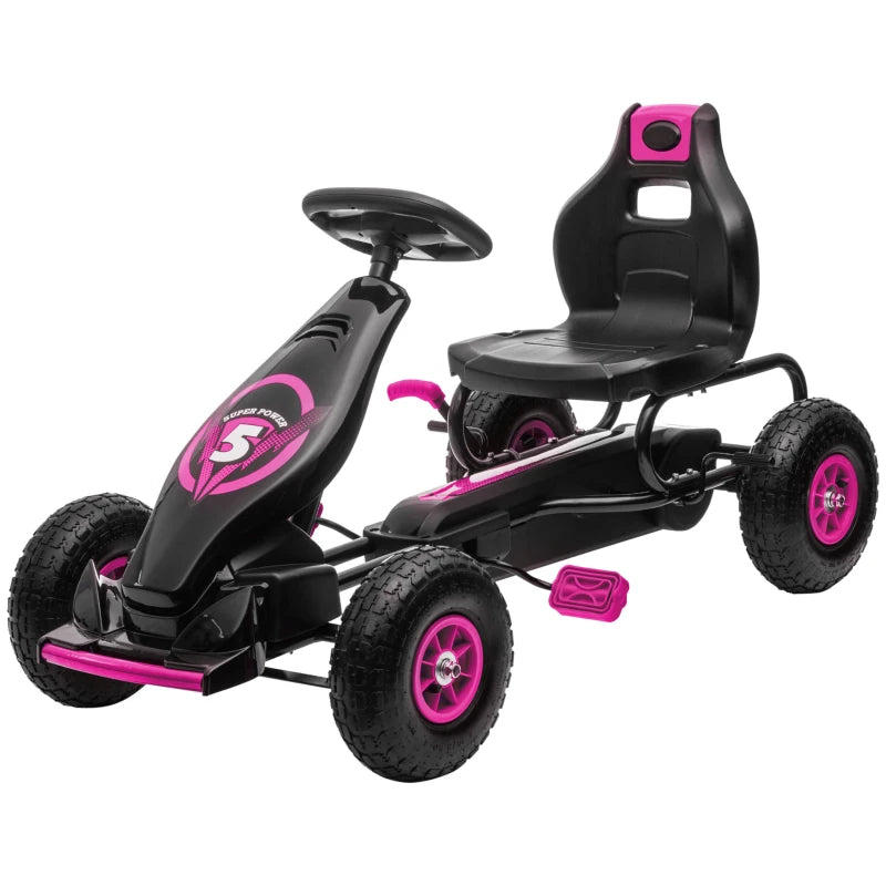 Kids Pedal Go Kart with Adjustable Seat & Inflatable Tires – Pink, Safe and Durable Ride