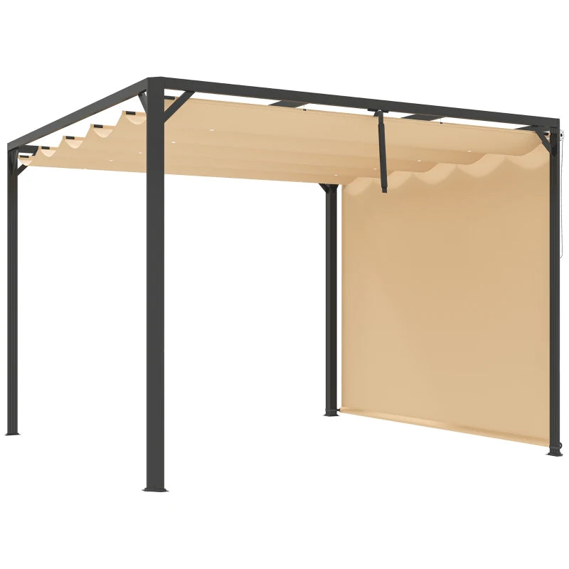 Khaki Aluminium Pergola with Retractable Roof and Wall for Patio or Garden, 3 x 3m