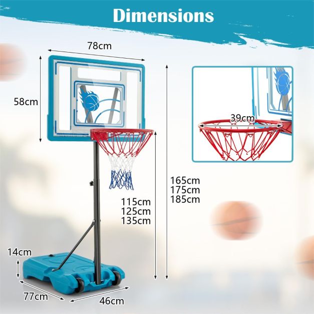 Adjustable Pool Basketball Hoop System with Fillable Base and Wheels