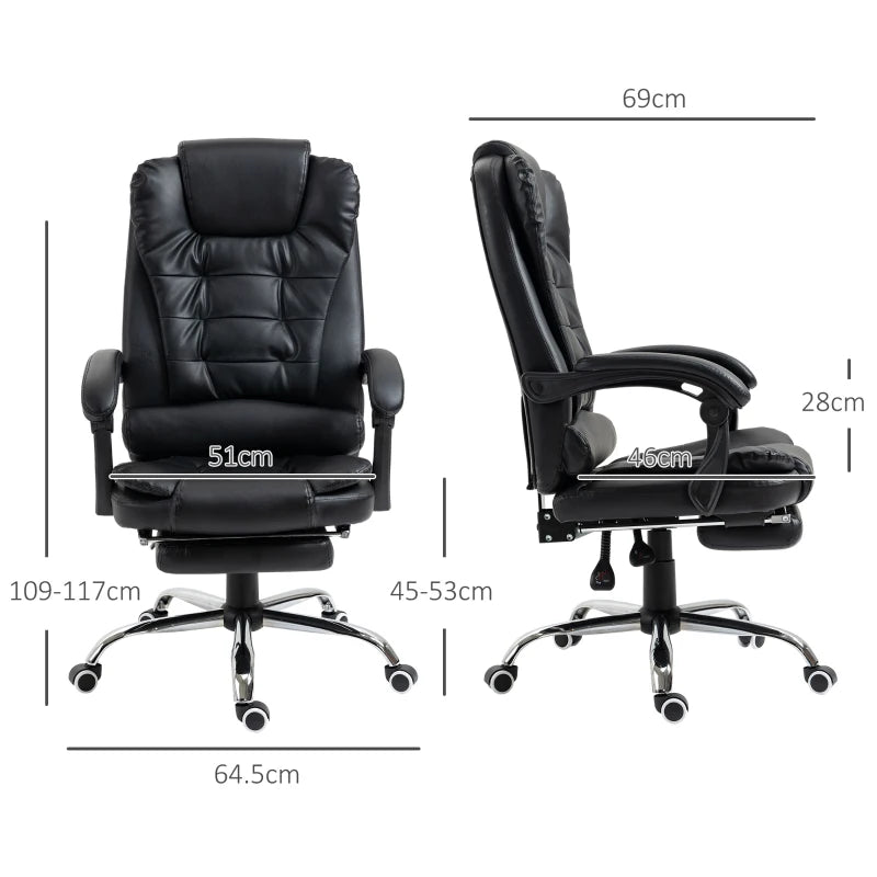 Reclining PU Leather Office Chair with Retractable Footrest