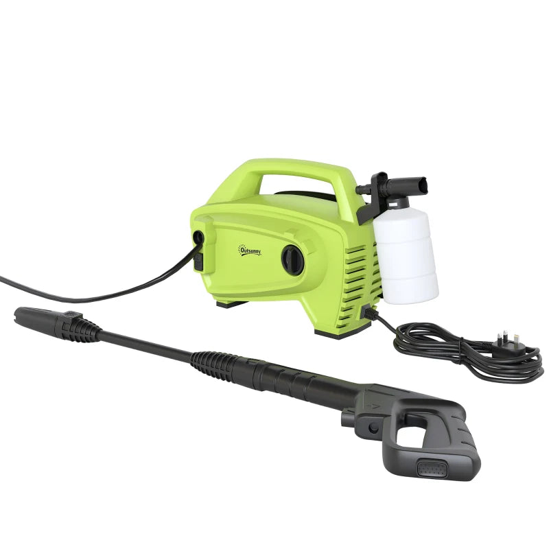 Powerful 1600W Pressure Washer, 130 Bar for Deep Cleaning, Compact Design, Green