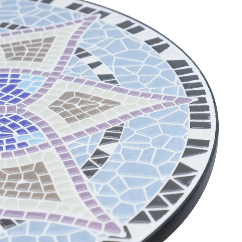 Outdoor Mosaic Round Garden Table, 60cm Ceramic Top Patio Bistro Coffee Side Table