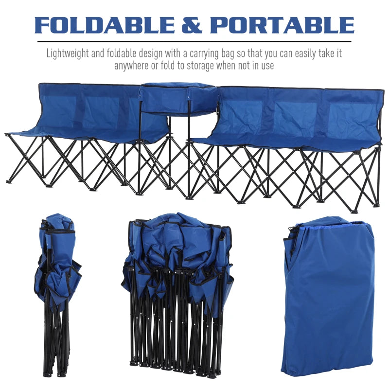 6-Seat Folding Sports Bench – Portable with Cooler & Carry Bag