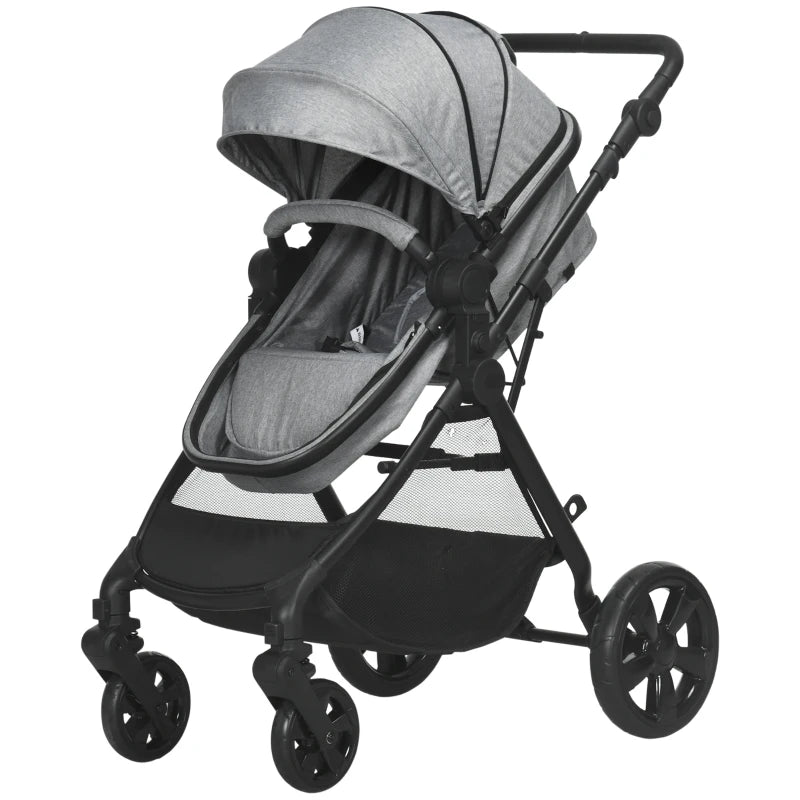 Foldable Baby Stroller in Grey – Reclining Seat & Canopy for 0–36 Month Toddlers