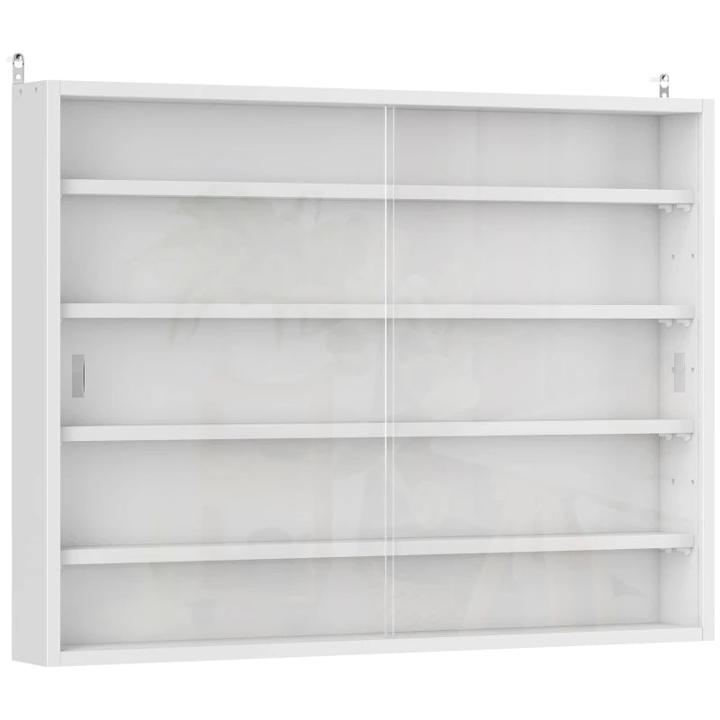 5-Tier Wall Display Shelf Unit, Glass Doors, Adjustable Shelves - White