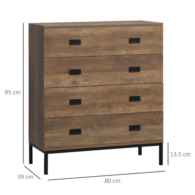 4-Drawer Chest – Brown Storage Organiser with Metal Frame for Any Room