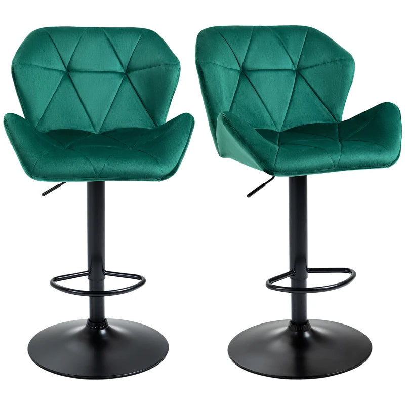 Bar Stools Set, Velvet Touch, Green, Adjustable Height, Set of 2