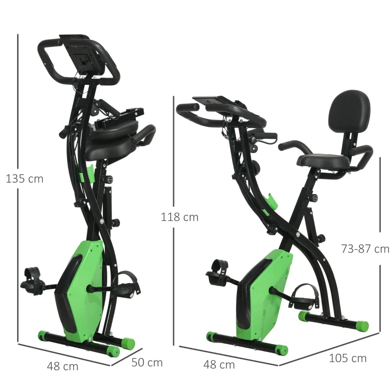 Green Foldable Exercise Bike – 2-in-1 with Arm Bands & Pulse Monitor