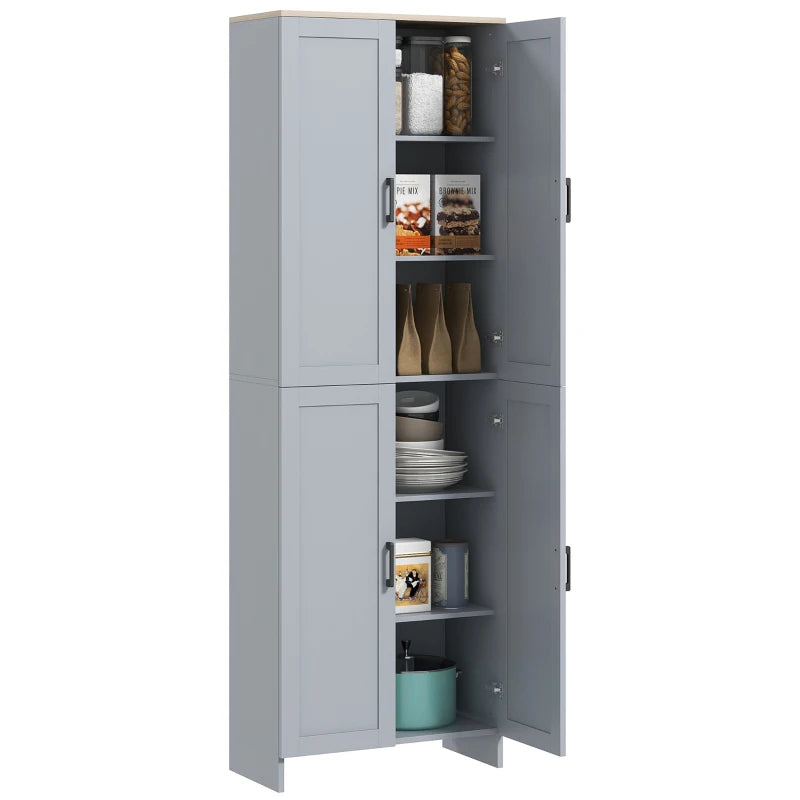 HOMCOM 170cm Freestanding Kitchen Storage Cabinet – Grey, 4 Doors & Shelves