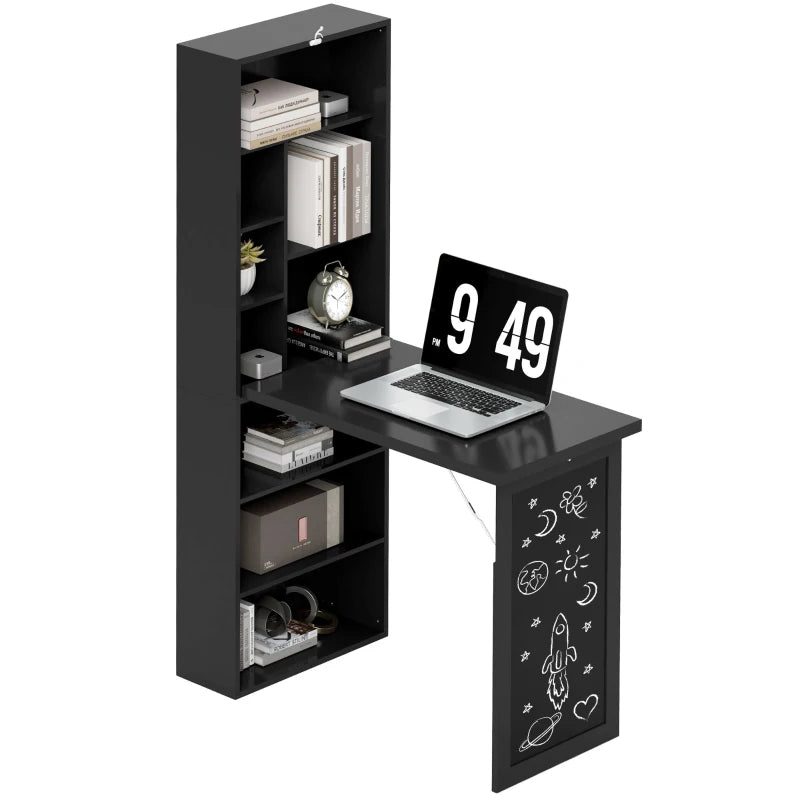 Three-Section Desk with Chalkboard & Storage - Black