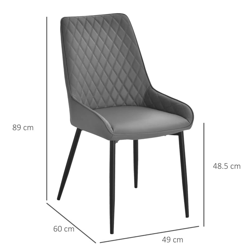 Stylish Grey Dining Chairs – PU Leather, Metal Legs -  Set of 2