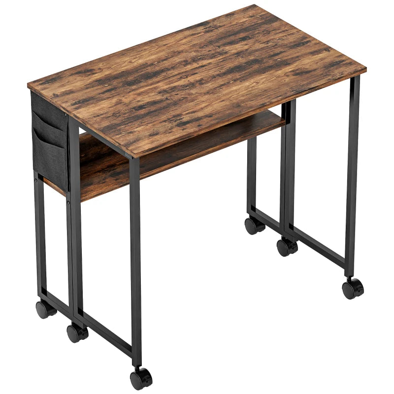 Rustic Brown Work Desk – 80cm Drop Leaf Design